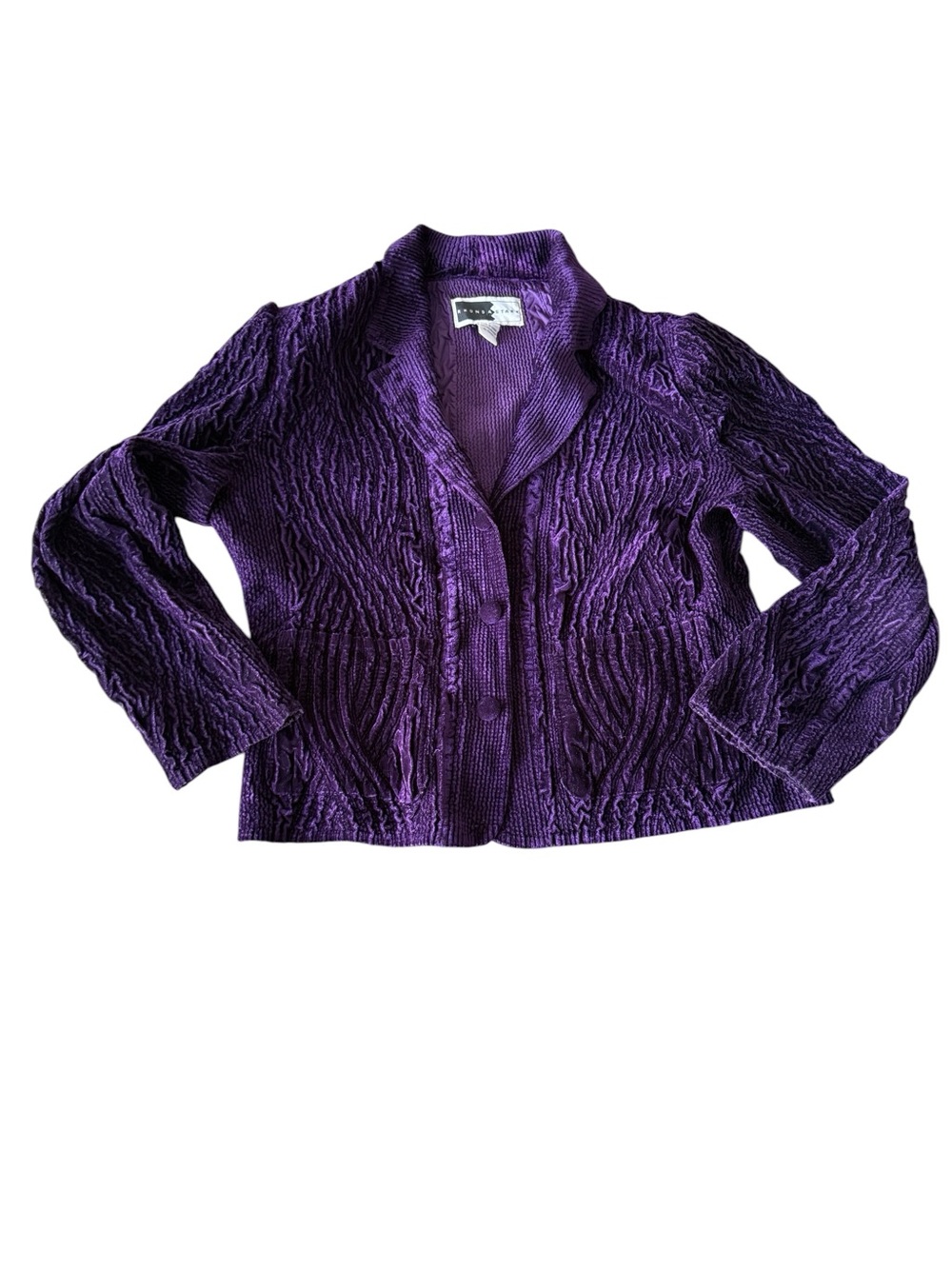 Rhonda Stark Vintage Purple Crinkle Velvet Blazer Jacket Size Large Pockets